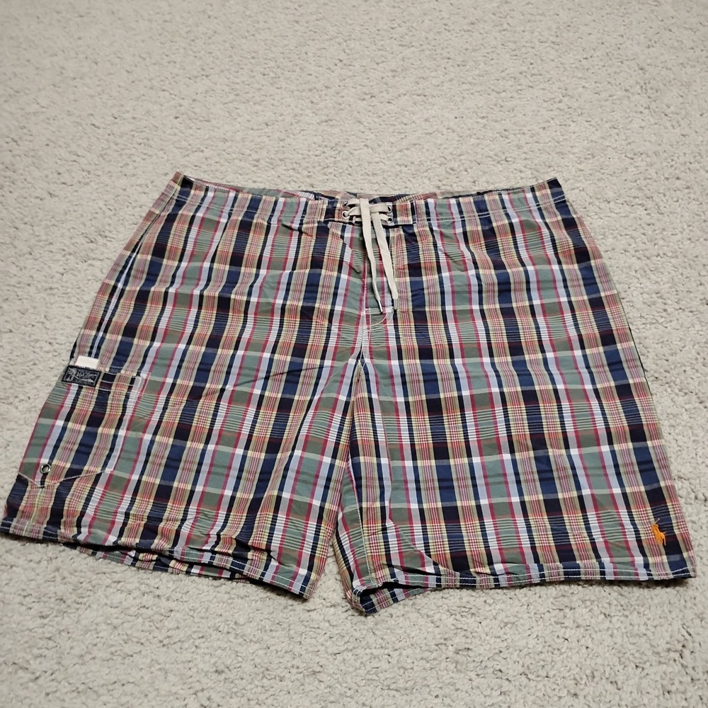 Vtg Polo Ralph Lauren Swim Trunks Board Shorts Mens 40 Madras Plaid Swim Surf